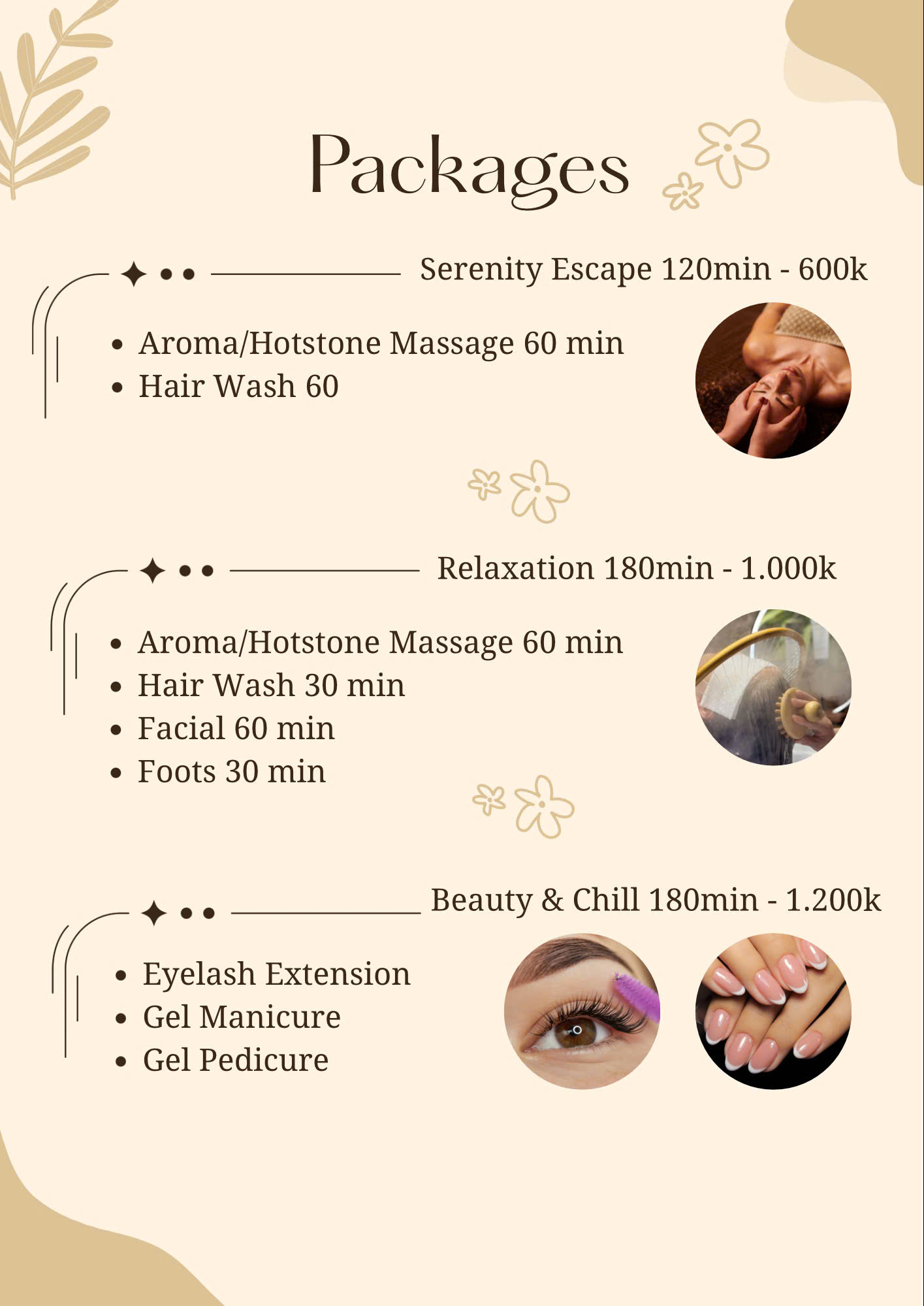 Spa package menu at M Spa Hoi An