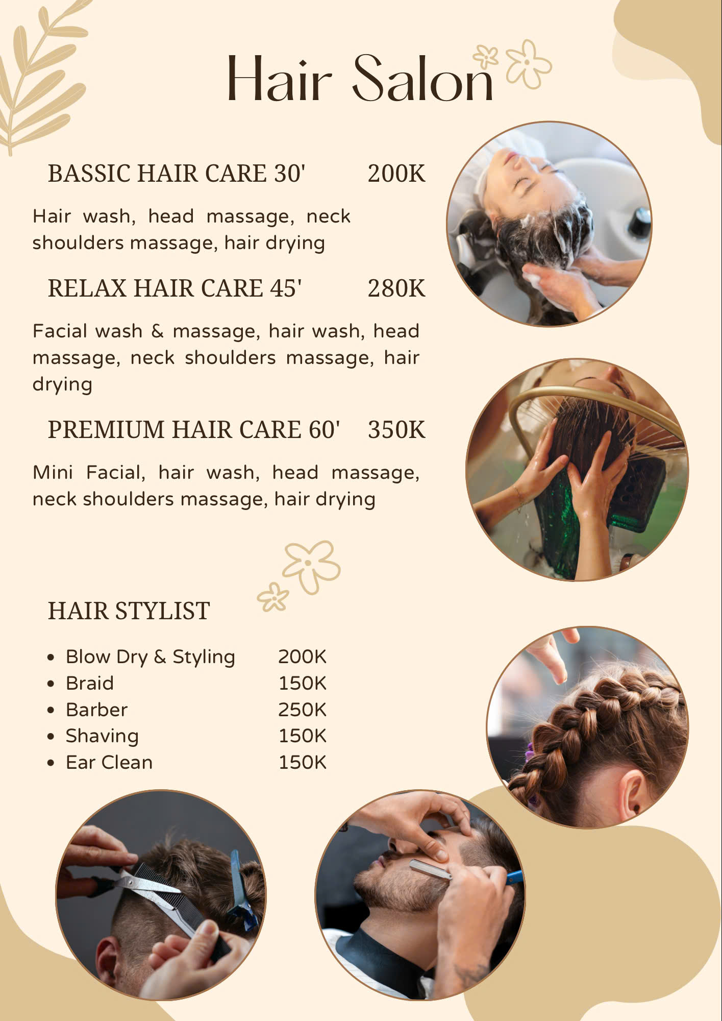 M Spa Hoi An service menu and price list